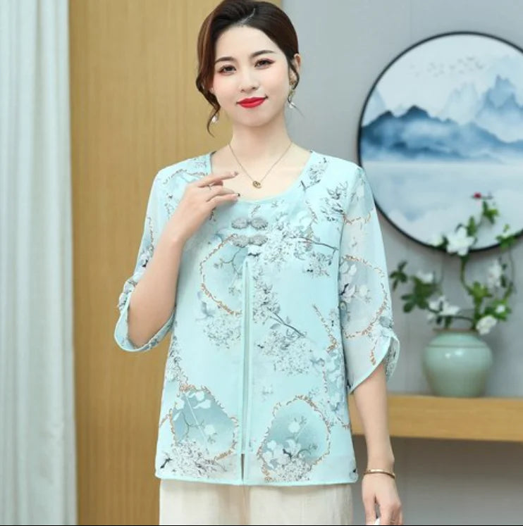 Blouse tablier pour grand-mère bleu