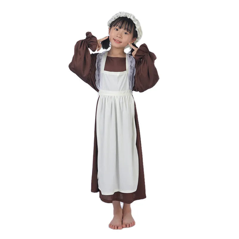 Robe tablier fillette marron 