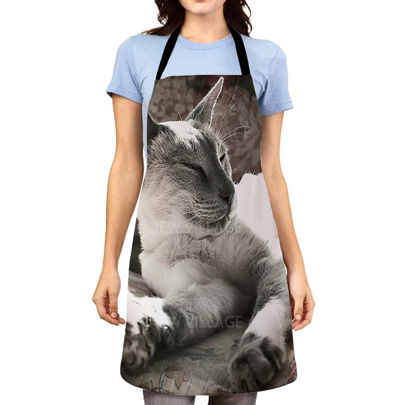 Tablier animaux de compagnie chat fond blanc et noir 