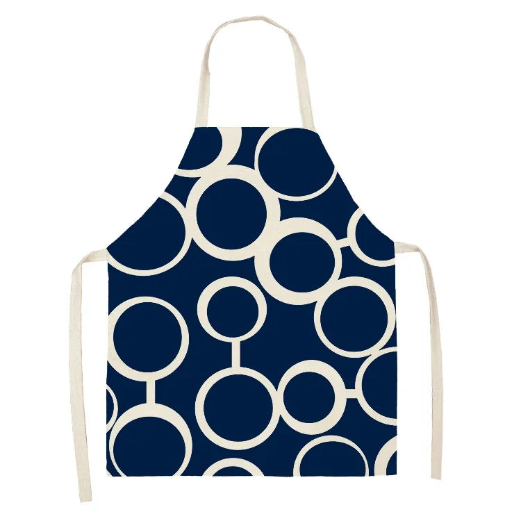 Tablier avec des ronds blanc et bleu 