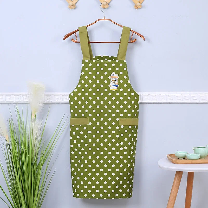 Tablier de cuisine a point blanc et vert 