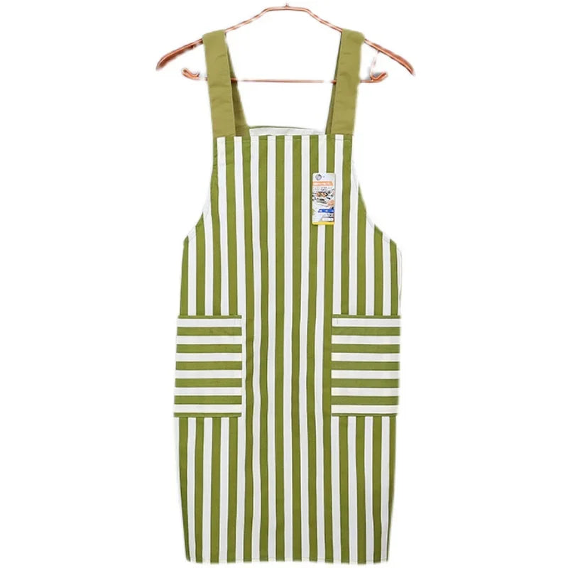 Tablier de cuisine a rayure blanche et verte 