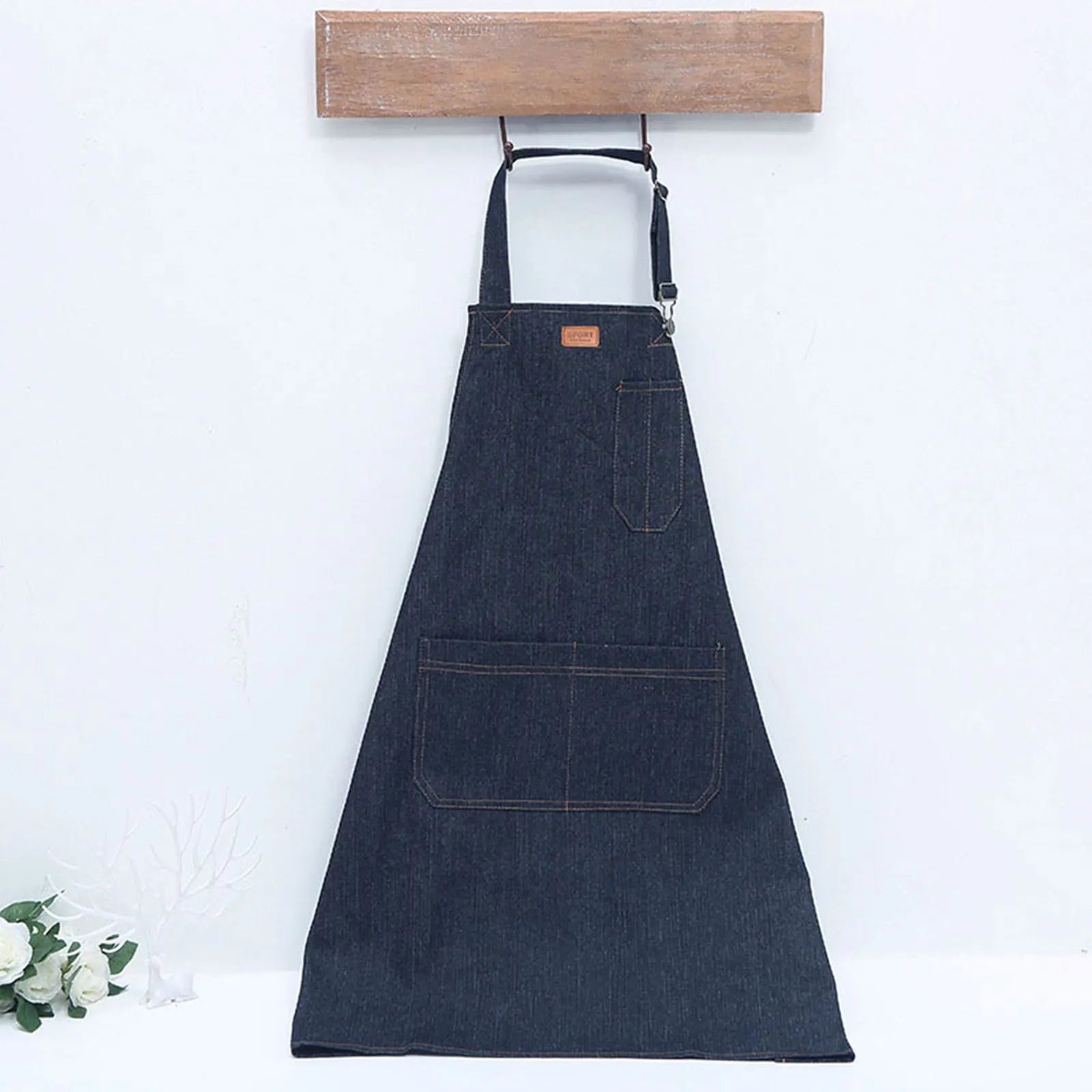 Tablier de cuisine en denim épais bleu foncée 