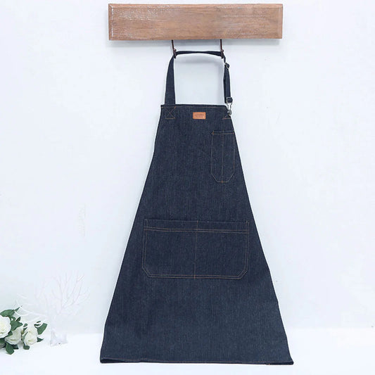 Tablier de cuisine en denim épais bleu foncée 