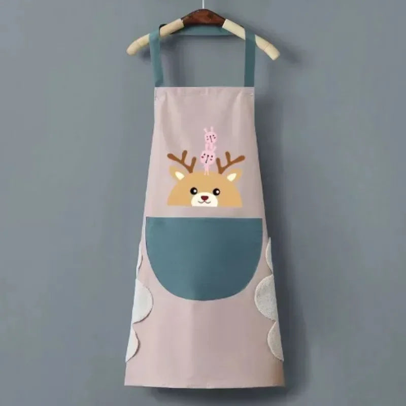 Tablier de cuisine essuie main rose claire et bleu 