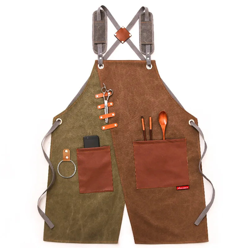 Tablier de cuisine original vert et marron 