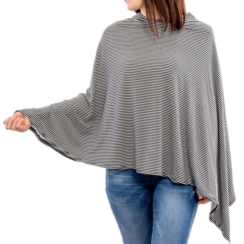 Tablier de grossesse gris avec des rayures blanche 