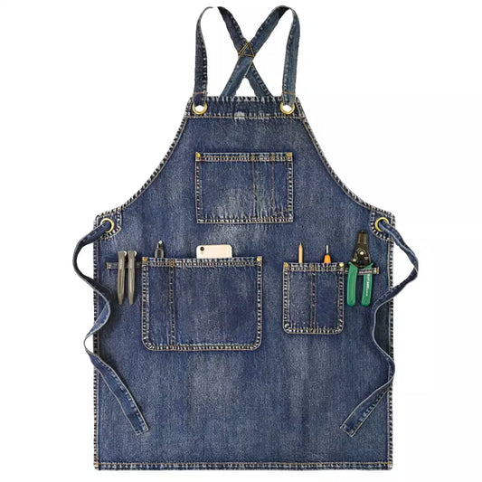 Tablier en denim bleu 