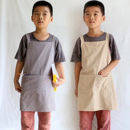 Tablier enfant en coton gris et marron