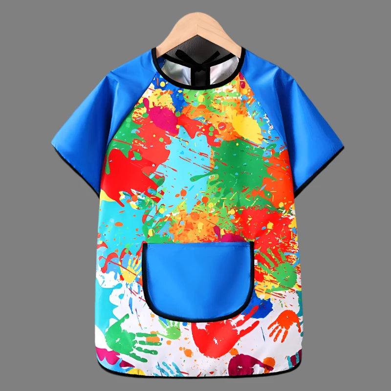 Tablier enfants peinture manche courte bleu 