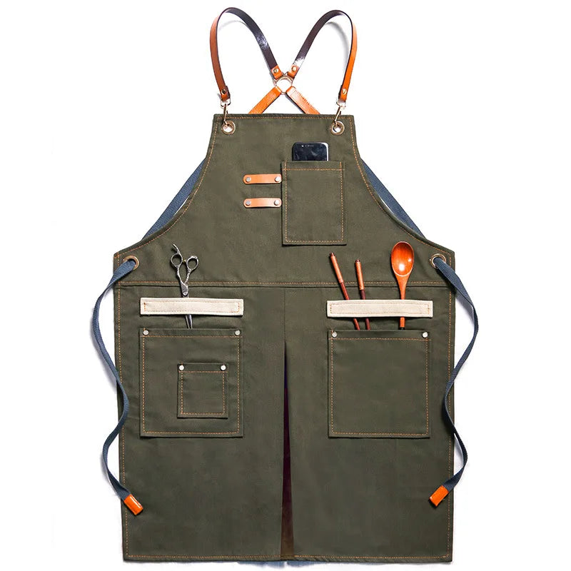 Tablier professionnel en denim vert